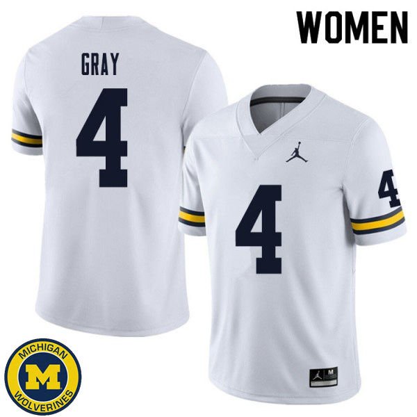 Women University of Michigan #4 Vincent Gray White Official Game Jersey